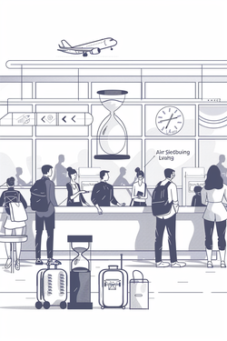 4_waiting_line_at_airhelp_service_desk_with_giant_hourglass