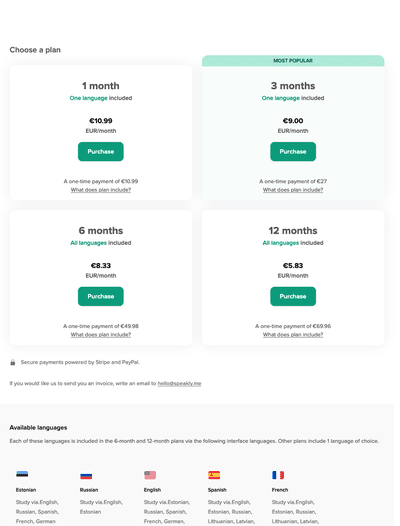 speakly - pricing
